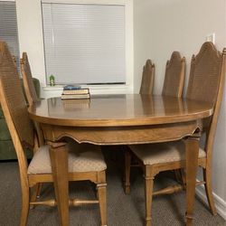 THOMASVILLE Extendable Dining Table & 6 Cane Back Chairs