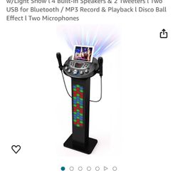 KS829-B Bluetooth Karaoke Machine l Pedestal Design w/Light Show l 4 Built-in Speakers & 2 Tweeters l Two USB for Bluetooth / MP3 Record & Playback l 
