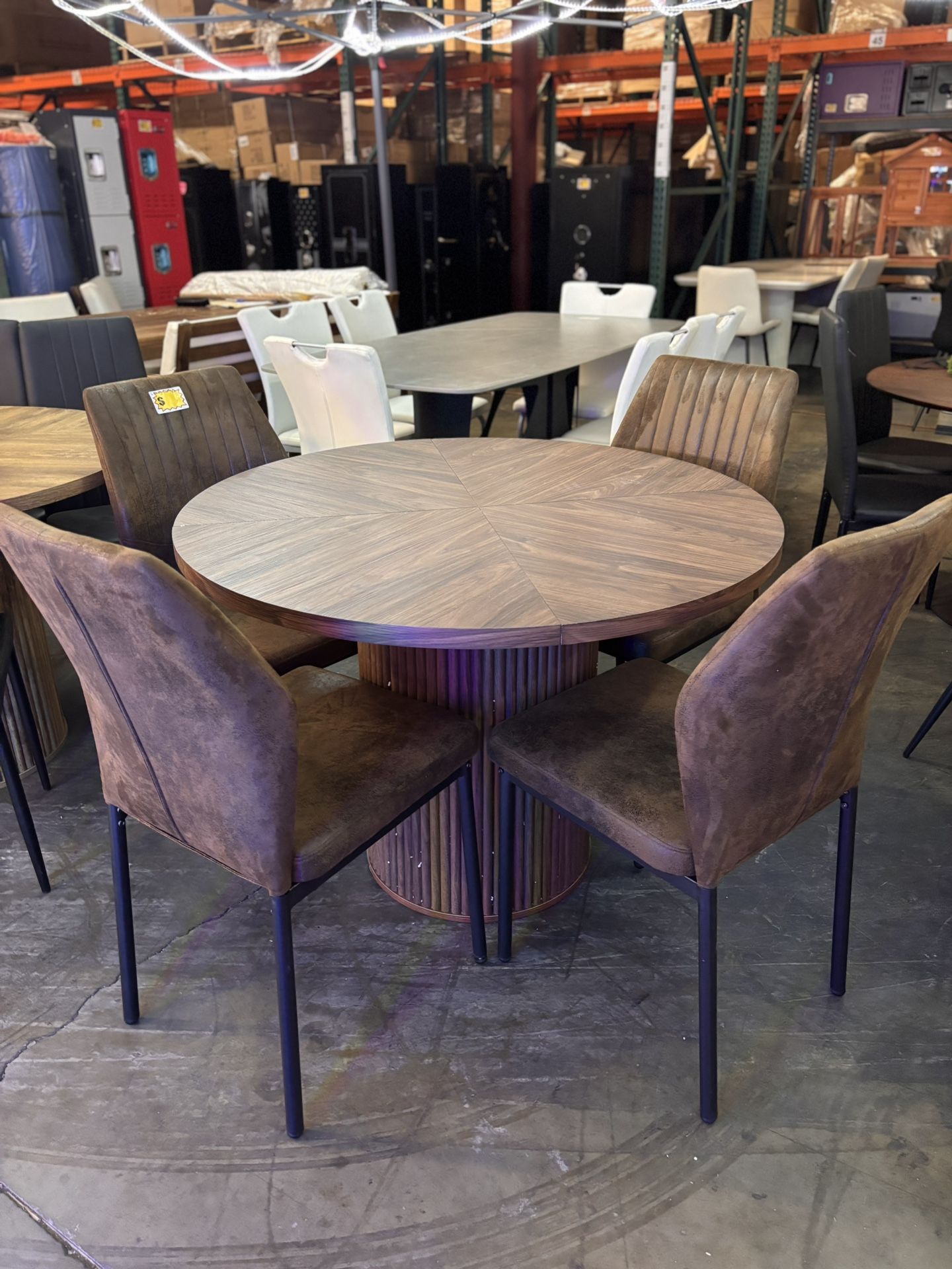 New No Assembled Requiere!! 42" Wood Dining Room Table Set for 4 with Cylindrical Pedestal, Mid Century Modern Dining Set with Chairs