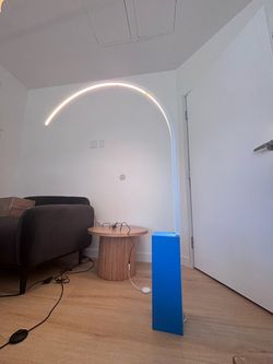 Modern Blue Arc Floor Lamp – Curved LED Light, Statement Piece