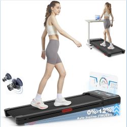 Walking Pad Treadmill with 12% 9-Level Auto Incline, 450 lbs Capacity RGB LED Screen