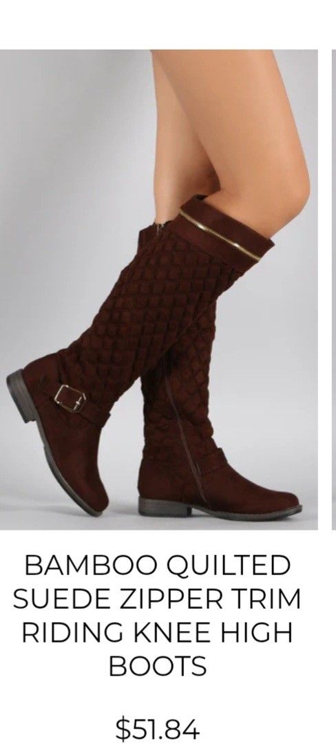 Bamboo Quilted Suede Zipper Trim Riding Knee High Boots