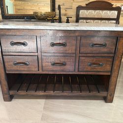 ⭐ Rustic Solid-Wood Vanity with Carrara-Style Marble Top – 56.5” Double-Wide Storage Beauty! ⭐