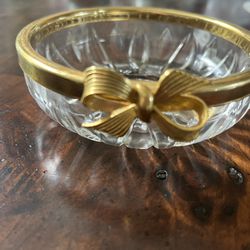 Glass Dish - Gold Plated Rim & Bow