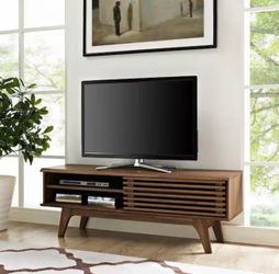 48 in. Walnut Wood TV Stand Fits TVs Up to 52 in.