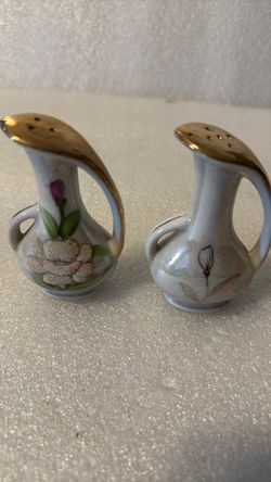 Vintage Opalescent Floral Salt & Pepper Shakers Lustreware Pair