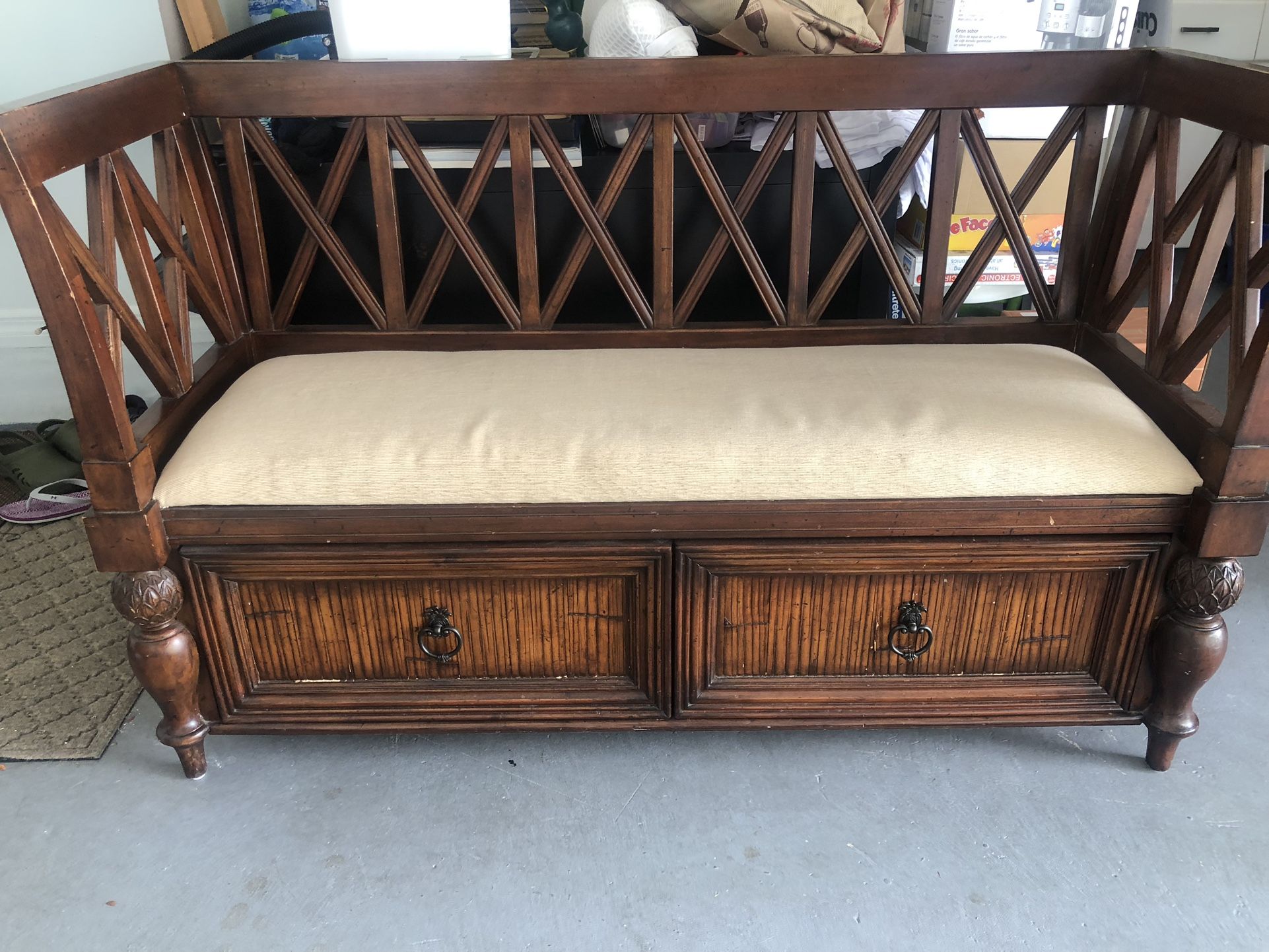 Solid Wood Bench w/ Drawers