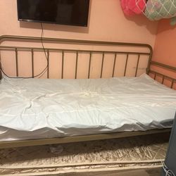 Twin Size Bed With Trundle In Gold Metal Frame 