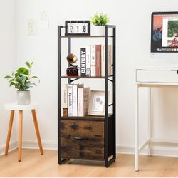 **Yoobure Bookshelf: 4-Tier Bookcase with Drawer**
