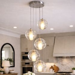 Modern 5 Globe Floating Bubble Glass Pendant Chandelier - Minimalist Luxury