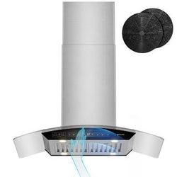 (No Glass) 36 in. 900 CFM Island Mount Range Hood Convertible Ductless to Ducted Range Hood in Stainless Steel