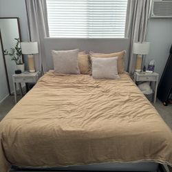 Grey, Queen-sized Crown Mark Erin Upholstered Panel Bed (with Box Spring!)