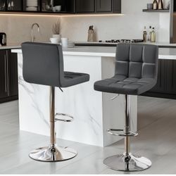 2 Pack Bar Stools with Backrest, Adjustable Height 25"-36" Swivel Counter Stools, PU Leather Kitchen Barstools with Footrest for Kitchen Island, Dinin