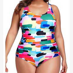 Chic Trendy Y2K Colorful Abstract Women's Swimsuit- Size 14 Plus