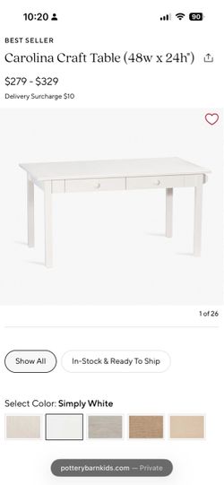 Pottery Barn Kids Carolina Craft Table 48x24 with 4 matching chairs