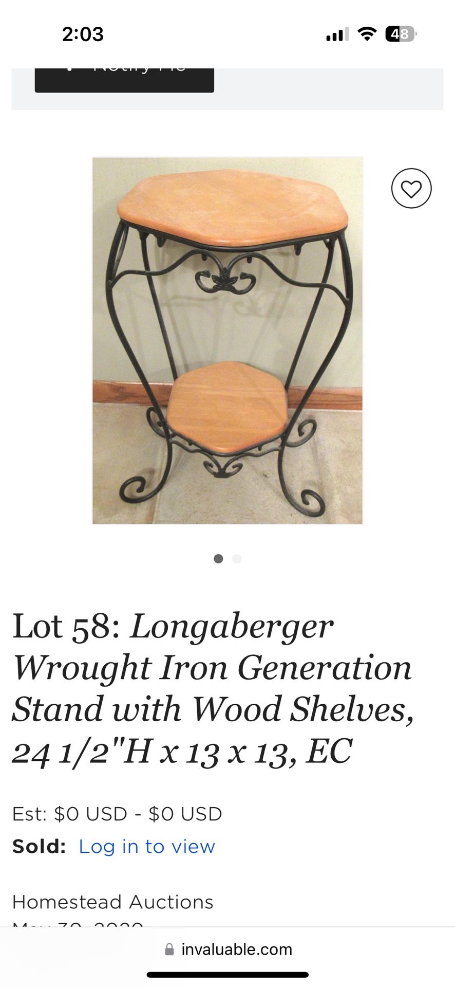 Longaberger Side Table 