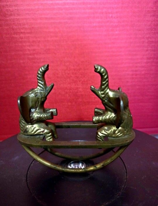 MCM Vintage Etched Brass Rocking Elephants Seesaw Desk  or Paperweight 