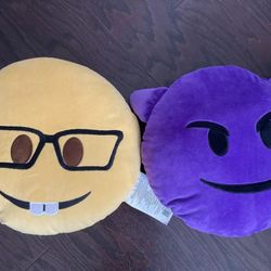 Smiley Face Emoji Emoticon Plush Pillow Cushion Nerd Purple Devil Horns
