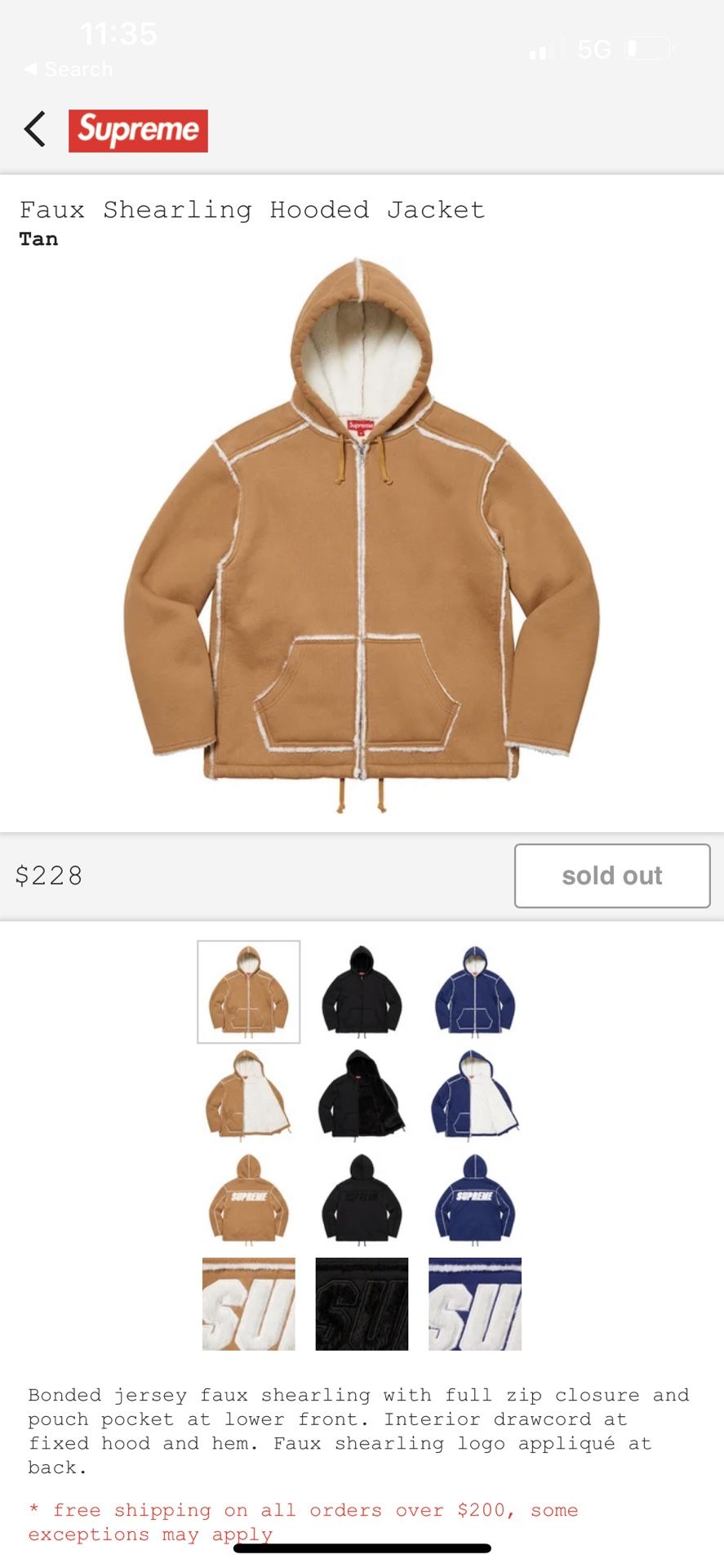 Supreme Faux Shearling Hoodie jacket - Tan - Large - NEW for Sale in New  York, NY - OfferUp