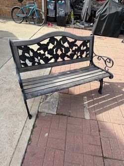 Outdoor Garden Bench with Cast Iron Rose Back