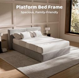 RECCI Queen Platform Bed Frame with Plush Upholstered Headboard 6-Inch, Easy Assembly, Noise-Free Stability (Dove Gray, Queen (U.S. Standard))