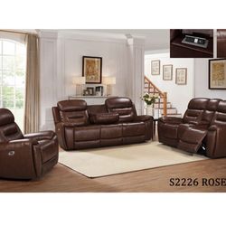 Rosewood 3 Pcs Reclining Sofa , Loveseat And Reclining MATTRESS NOT INCLUDED 