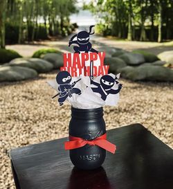 KARATE NINJA birthday party mason jar centerpieces