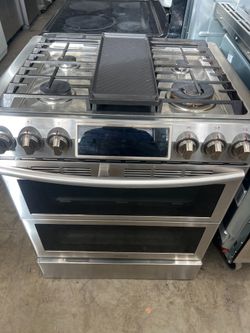 Samsung stainless steel dual oven  gas stove slide in -free delivery
