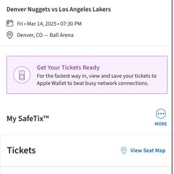 2 Tickets Tonight Lakers Vs Nuggets Section 140 Row 7 