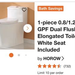 piece 0.8/1.28 GPF Dual Flush Elongated Toilet in White Seat Included
