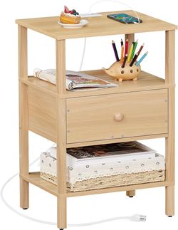 Nightstand with Drawer and Charging Station