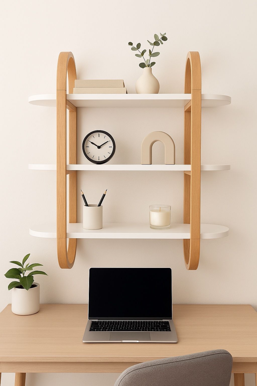 Brand new Umbra Bellwood Wall-Mount Book Shelf Display Case with Three Shelves, White/Natural