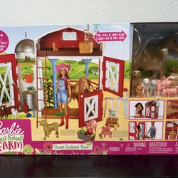 Brand New Barbie Sweet Orchard Farm Playset with 25+ Feeding & Grooming Accessories