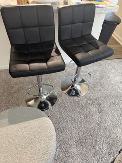 Black Faux Leather Adjustable Bar Stools Set of 2