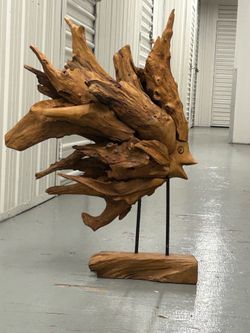 Hand Carved Wooden Fish Sculpture