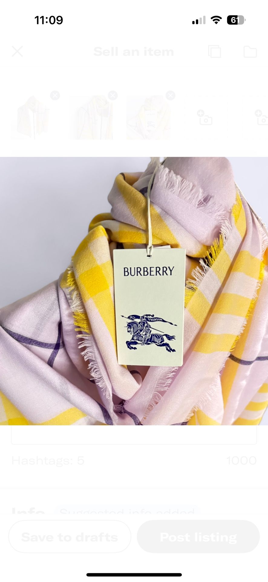 BURBERRY Giant Lavender & Yellow Checked Wool Scarf $200