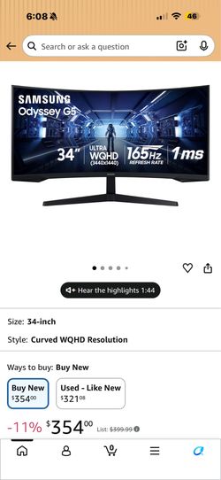 Curved Samsung 34 inch gaming monitor