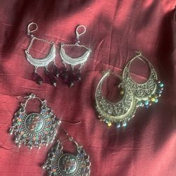 3 pairs of multi-color, multi-tone Bohemian earrings. New and used.