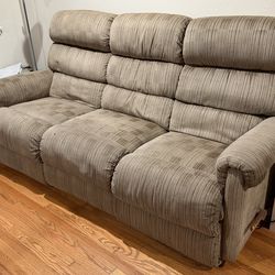 Beige/Brown Couch 3 Seat Recliner