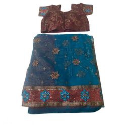 Indian Net Turquoise and Maroon Sari Saree