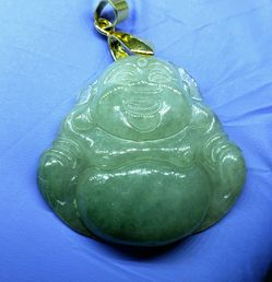 Burmese icy type A jadeite jade pendant lucky happy Buddha.