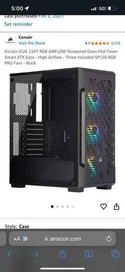 Corsair iCUE 220T RGB AIRFLOW Tempered Glass Mid-Tower Smart ATX Case - High Airflow 