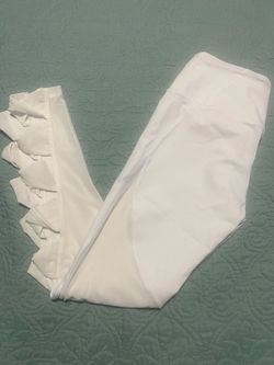 White High-Waist Leggings with Ruffle Detail