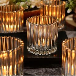 12Pcs Large Ribbed Votive Candle Holders for Table Centerpiece, Glass Tealight Candle Holders