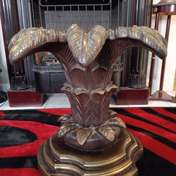 Vintage Handcrafted Bronze Palm Leaf Table Base 20"x23" Bronze-Coated Wood