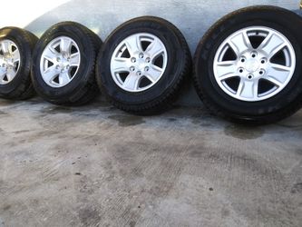 Set of 6 lug Wheels and Tires for Chevy Silverado 2017. Tire size is 255/70/17. In good condition. Please call or text {contact info removed}.