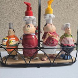 Brand New - Tracy Flickinger Condiment Set MASTERS OF THE GRILL BBQ CHEFS Salt Pepper