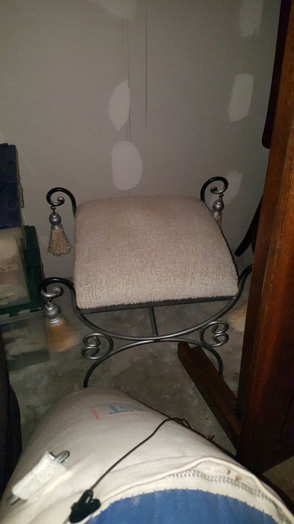 Gorgeous cream color wrought iron vanity stool with tassels