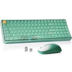 Wireless Transparent Keyboard and Mouse Combo, UBOTIE Green 100keys 2.4GHz USB
