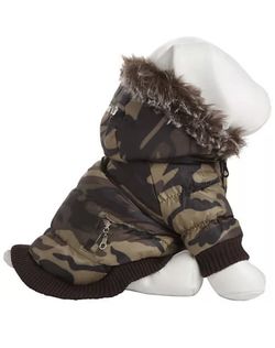 Pet life Metallic fashion pet parka coat medium camo